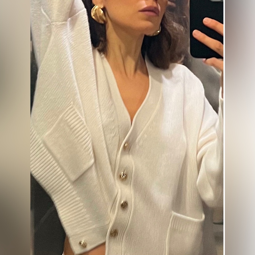 Zara 100% Wool Pocket Cardigan - Cream - Small